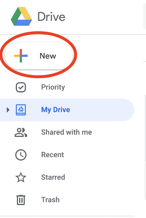 2- عند وصولك لصفحة جوجل درايف (Google Drive)، اختار جديد